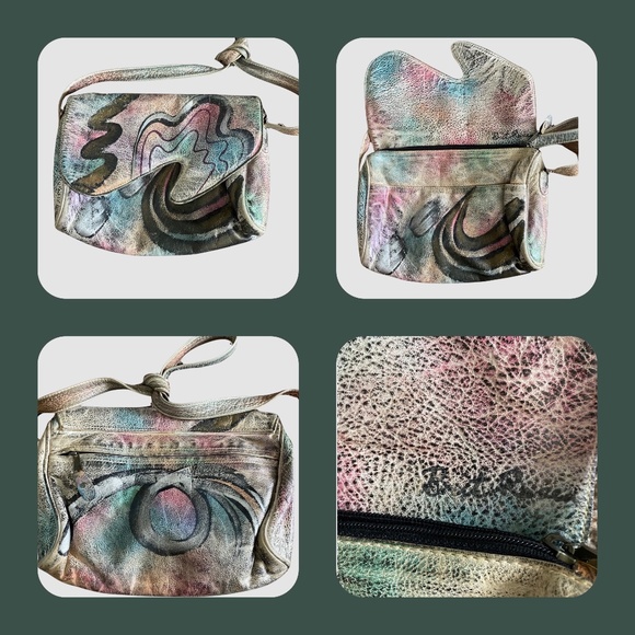 OOAK VTG 80s Custom Brit Rosen Leather Shoulder Bag Purse Hand Painted Signed - Picture 2 of 6